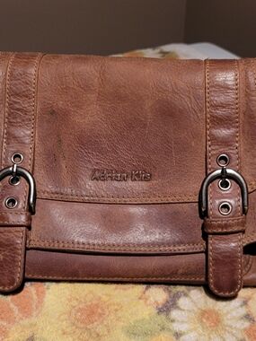 Brown Leather Satchel with Buckle Accents